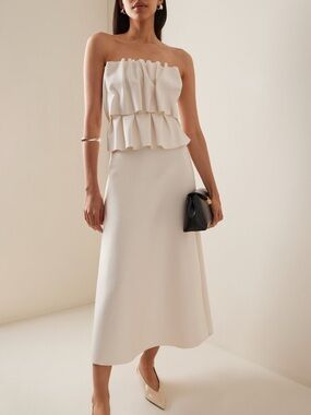 House of Dagmar - Ruffled Stretch-Crepe Strapless Midi Dress